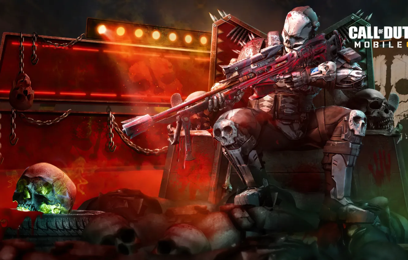 Фото обои оружие, черепа, цепи, Call Of Duty, warrior, Mobile, bone, rune