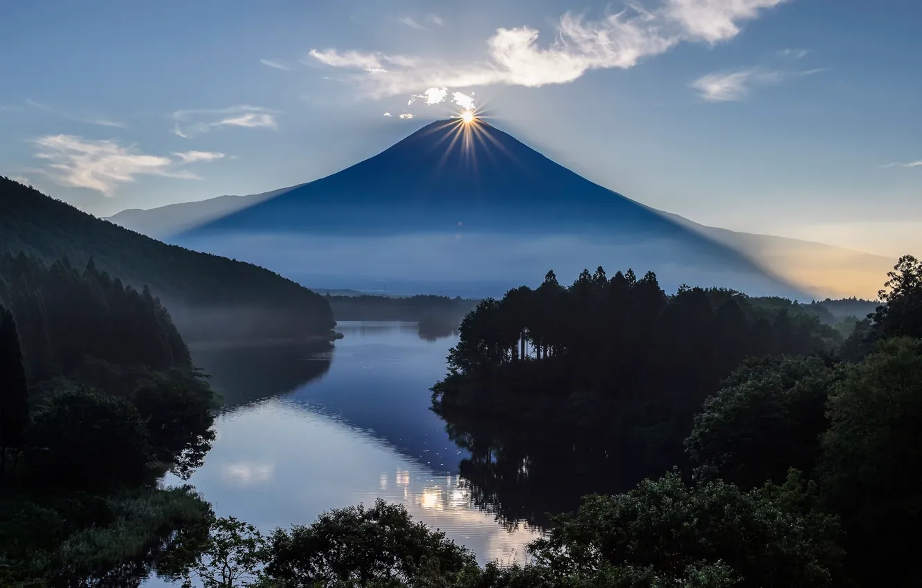 Фото обои солнце, гора, вулкан, Япония, Фуджи
