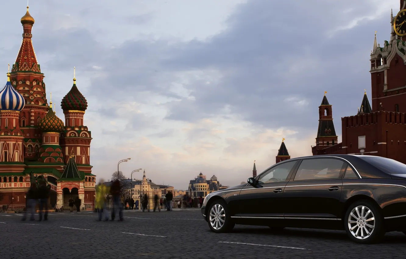 Фото обои авто, обои, москва, кремль, wallpaper, Собор Василия Блаженного, Maybach, майбах