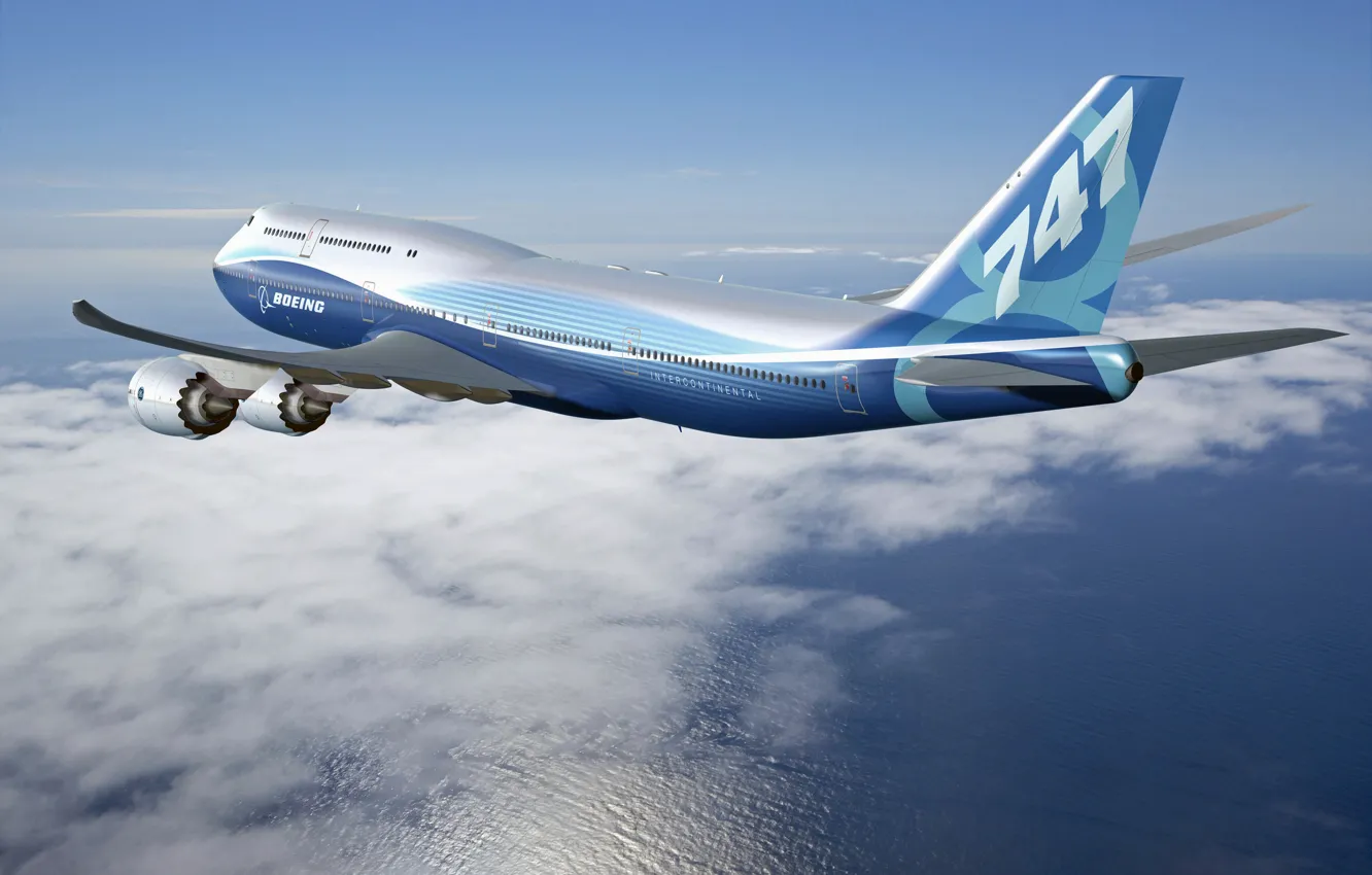 Фото обои New Aircraft, In flight, Boeing 747-8 Intercontinental