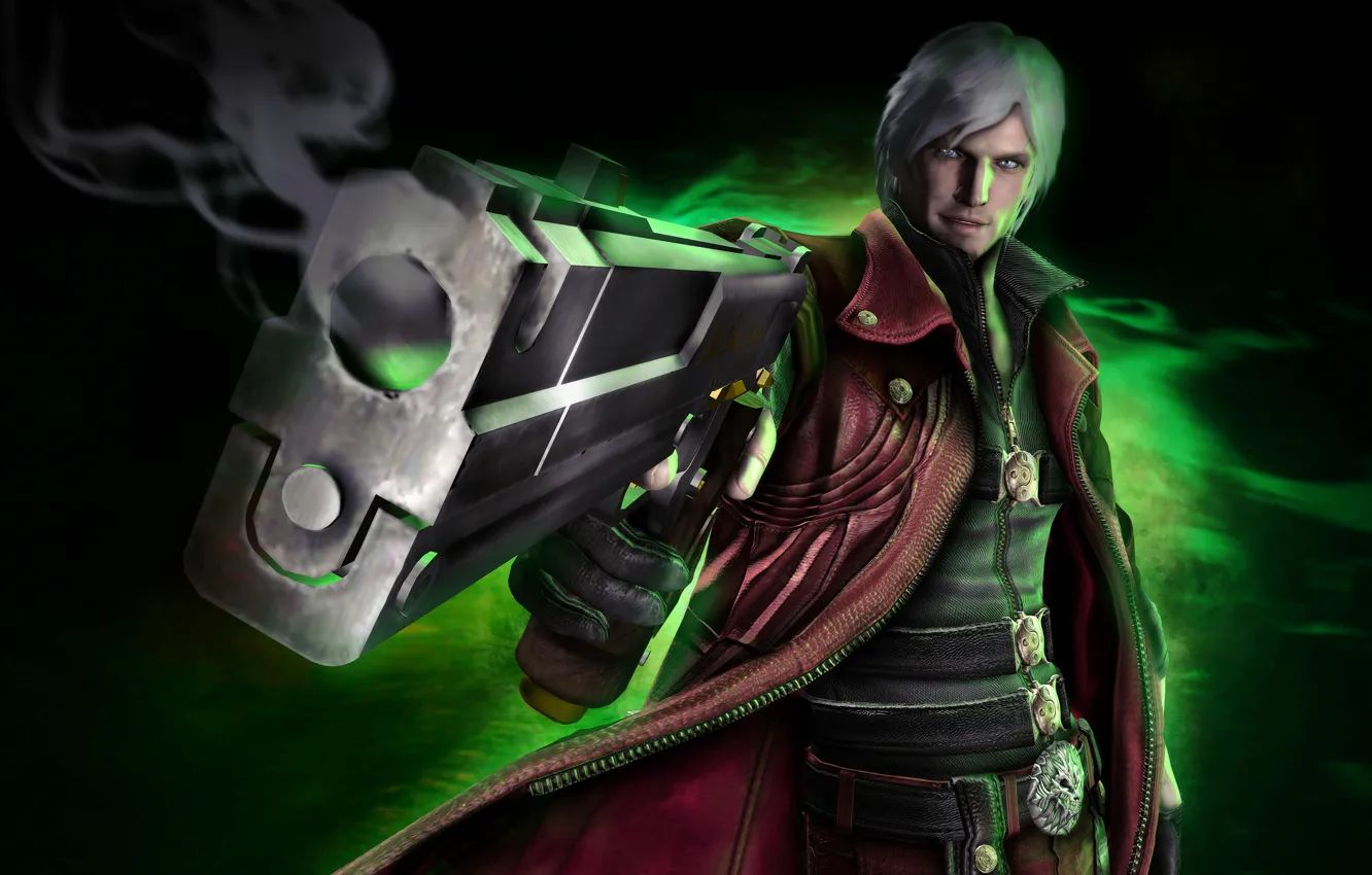 Фото обои пистолет, белые волосы, Dante, Capcom, devil may cry 4
