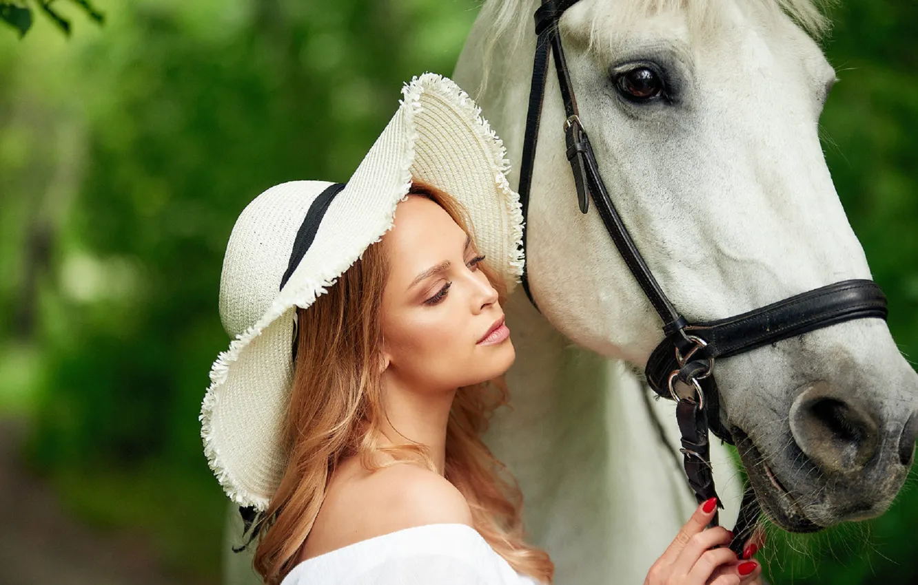 Фото обои взгляд, девушка, лошадь, шляпа, Sergey Yakubitskiy