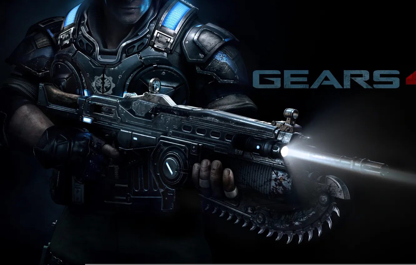 Фото обои gun, gears of war, soldier, uniform, protection