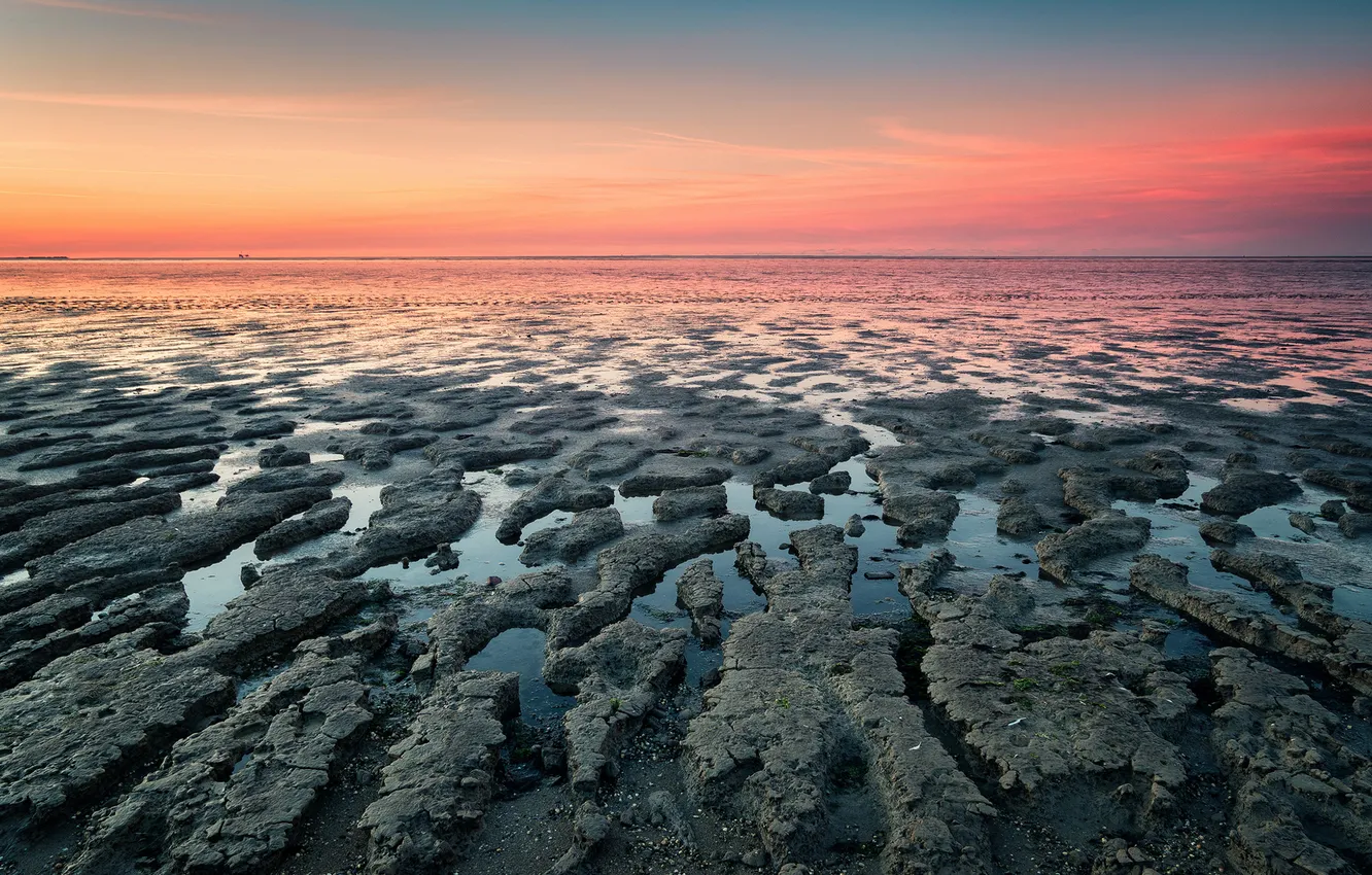Фото обои море, пейзаж, закат, природа, берег, вечер, Нидерланды, Nederland