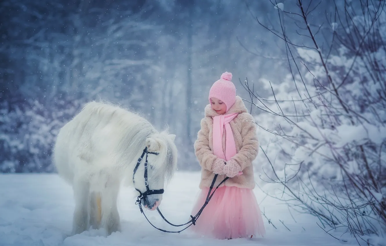 Фото обои зима, снег, природа, ребенок