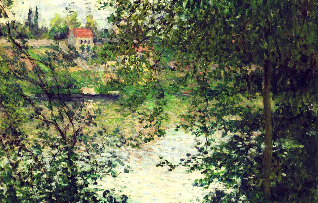 Фото обои пейзаж, река, картина, Сена, Клод Моне, Остров Гранд-Жат Сквозь Деревья