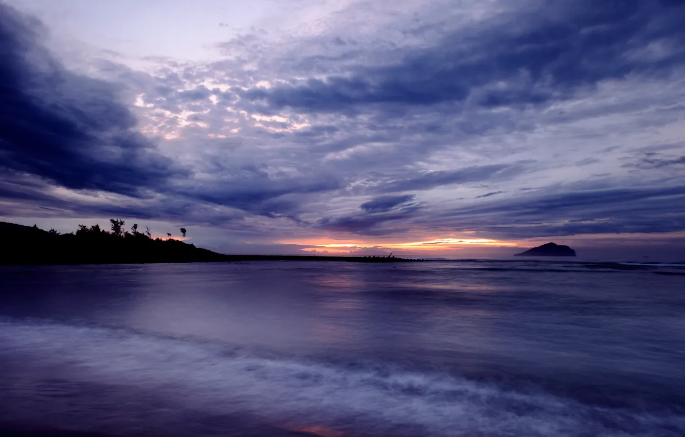 Фото обои небо, облака, закат, берег, побережье, вечер, залив, Тайвань