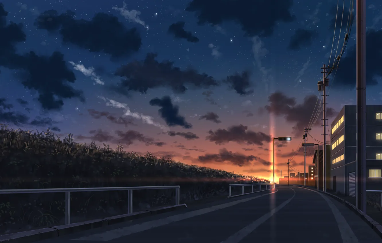 Фото обои небо, улица, вечер, фонарь