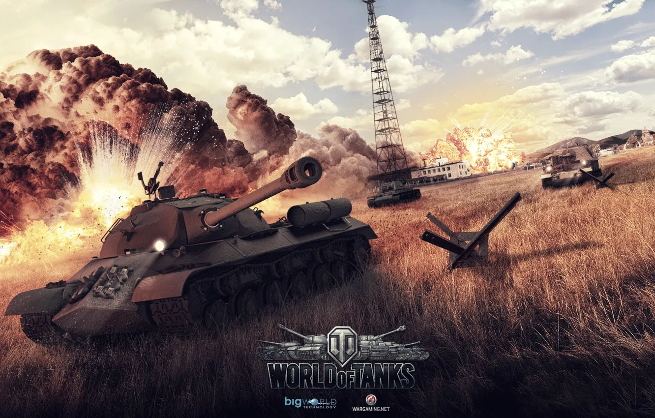 Фото обои взрывы, арт, танки, WoT, World of Tanks, КВ-1, Alexander Malkin, ИС-3