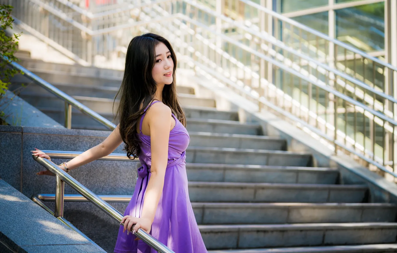 Фото обои платье, лестница, ступеньки, азиатка