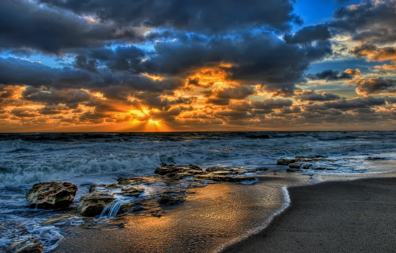 Фото обои море, пейзаж, закат