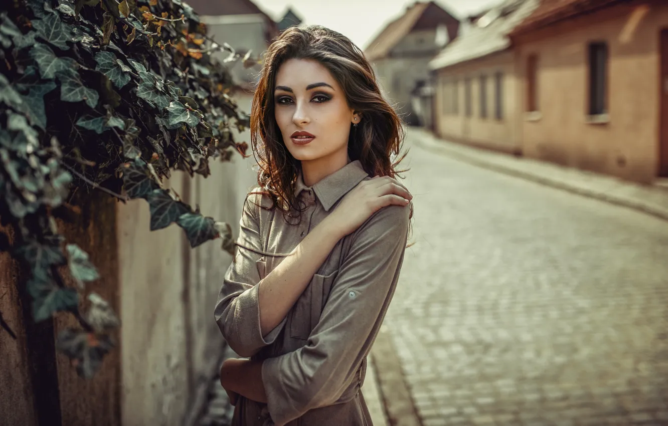 Фото обои взгляд, девушка, улица