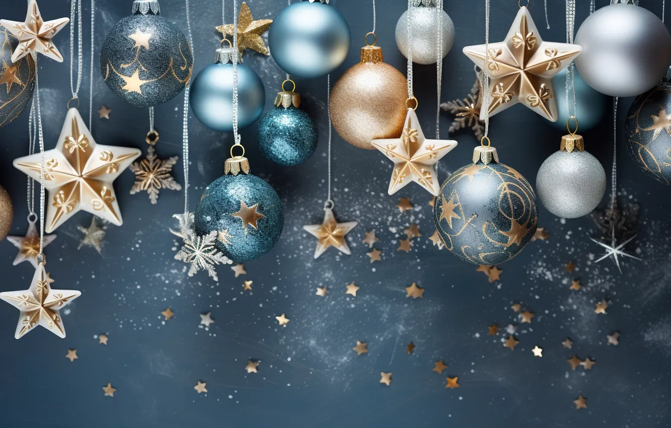 Фото обои звезды, фон, шары, Новый Год, Рождество, golden, new year, happy