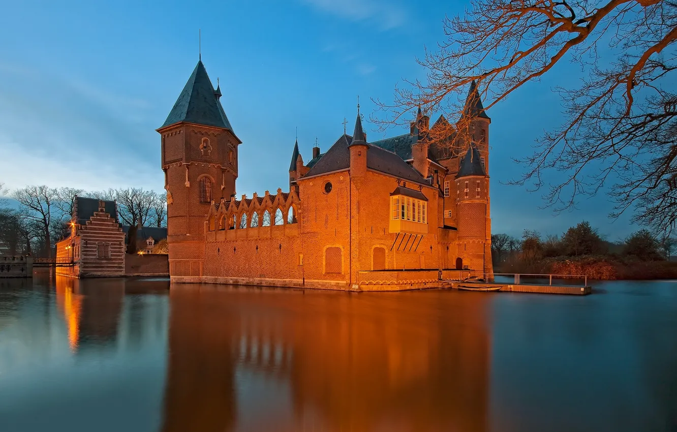 Фото обои вода, замок, Нидерланды, ров, Netherlands, Heeswijk Castle, Замок Хейсвик