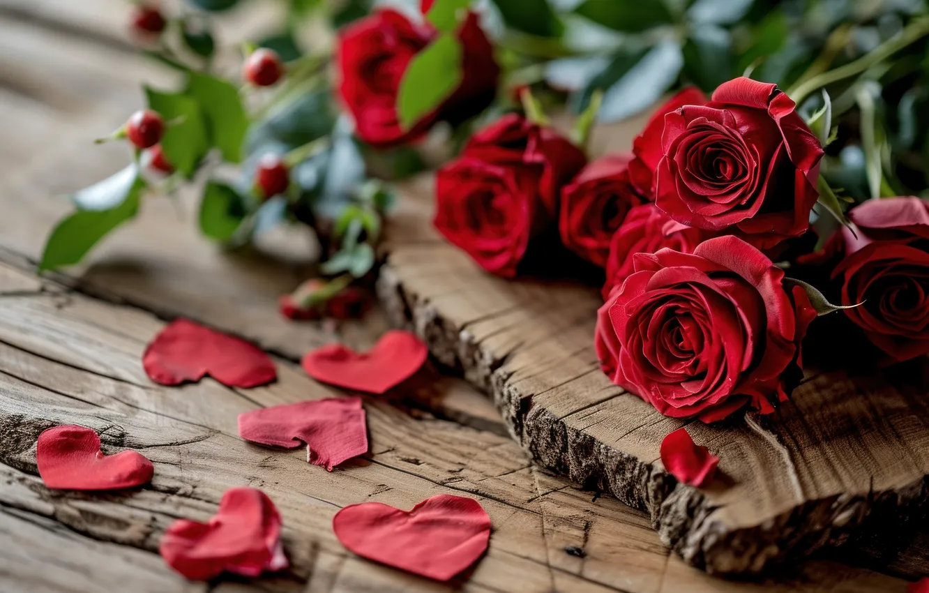Фото обои любовь, цветы, подарок, романтика, сердце, розы, букет, love
