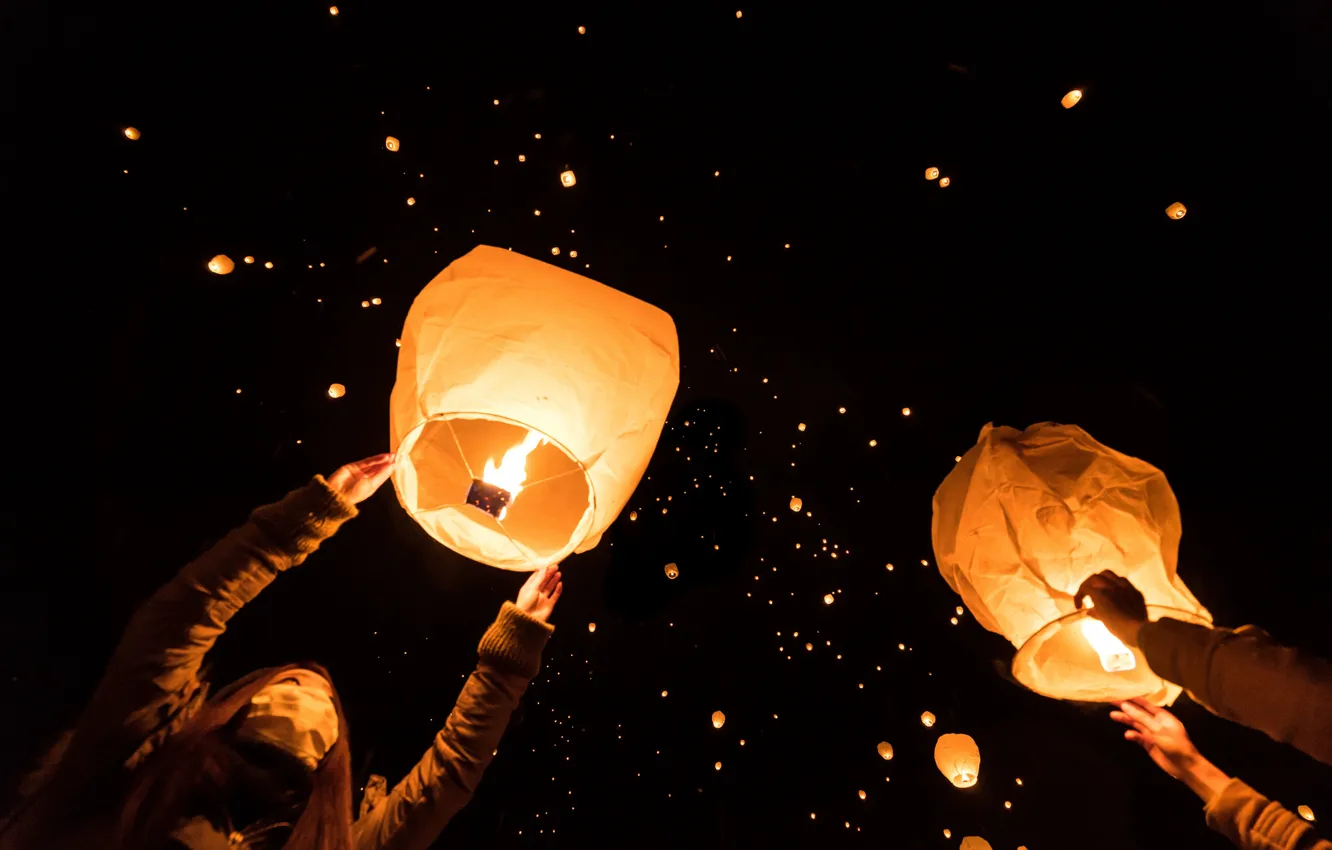 Фото обои night, festival, Sky lantern