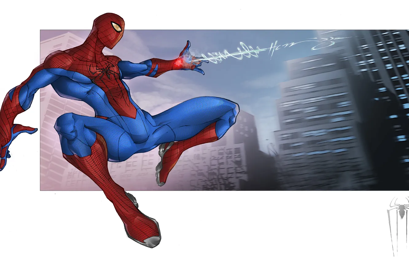Фото обои город, паук, The Amazing Spider-Man, Новый Человек-паук