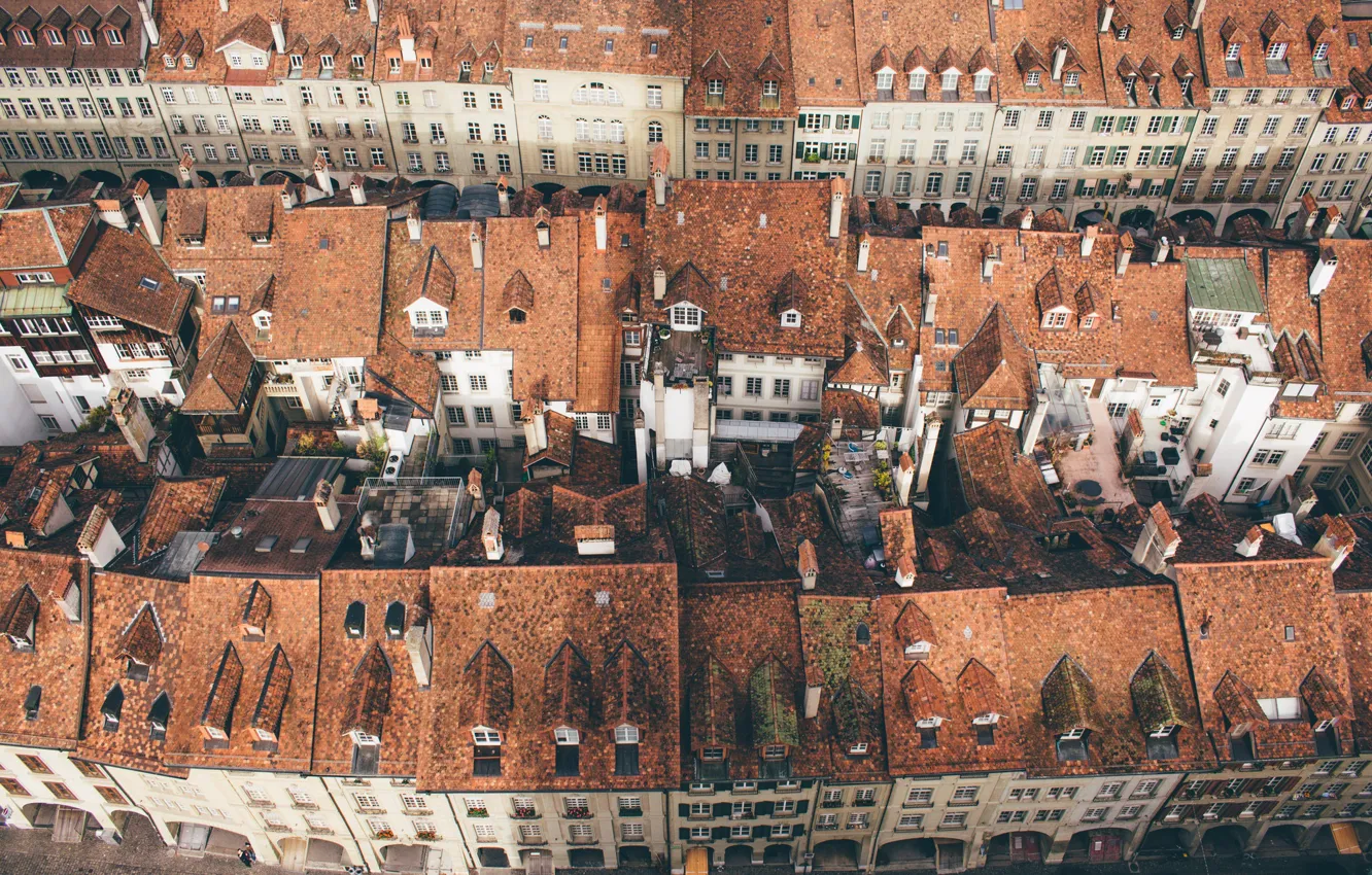Фото обои Switzerland, streets, roofs, Bern, from above