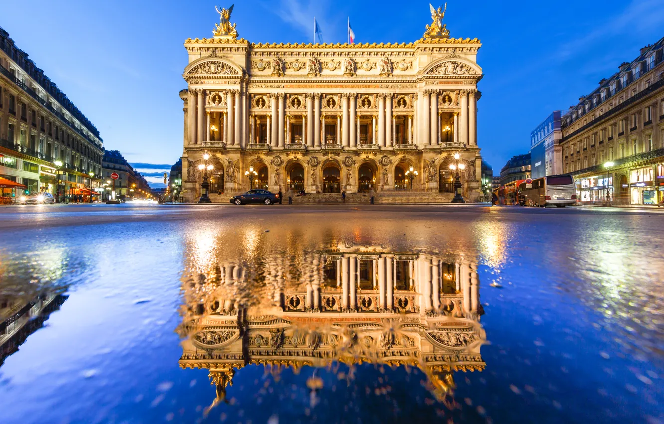 Фото обои отражение, Франция, Париж, здание, Paris, Опера Гарнье, France, Palais Garnier