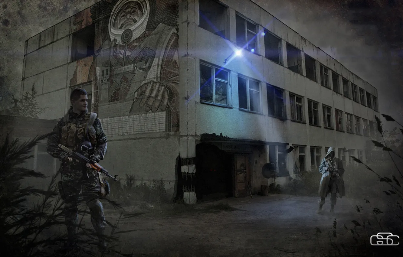 Фото обои город, солдат, Stalker, сталкер, военный, припять, зона