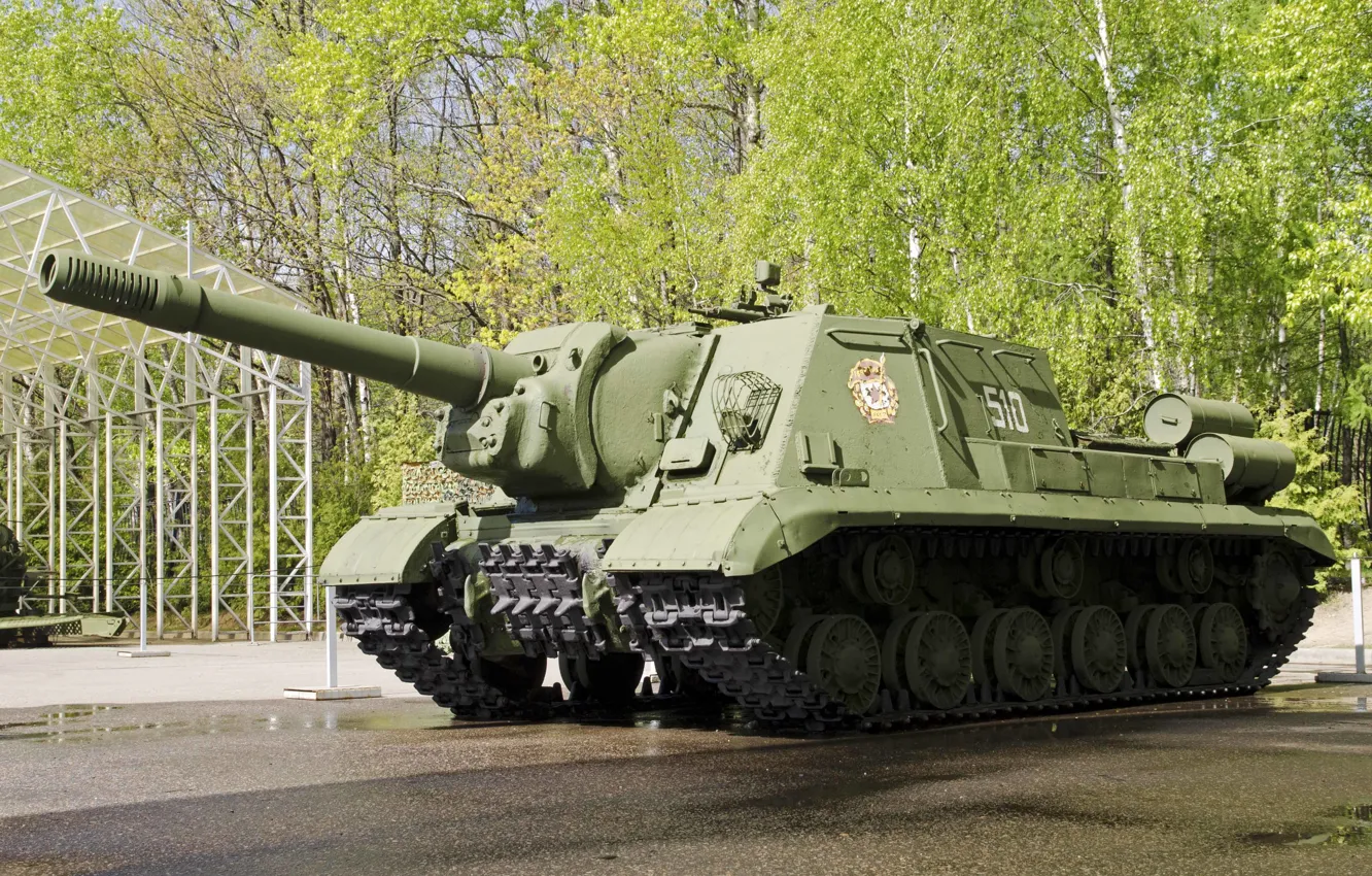 Фото обои установка, САУ, советская, СУ-152, самоходно-артиллерийская, тяжёлая, времён, Великой Отечественной войны
