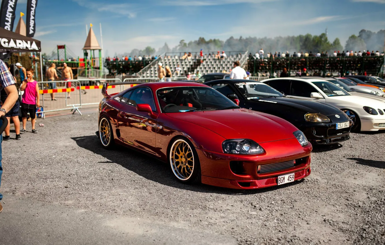 Фото обои turbo, red, wheels, supra, gold, japan, toyota, jdm