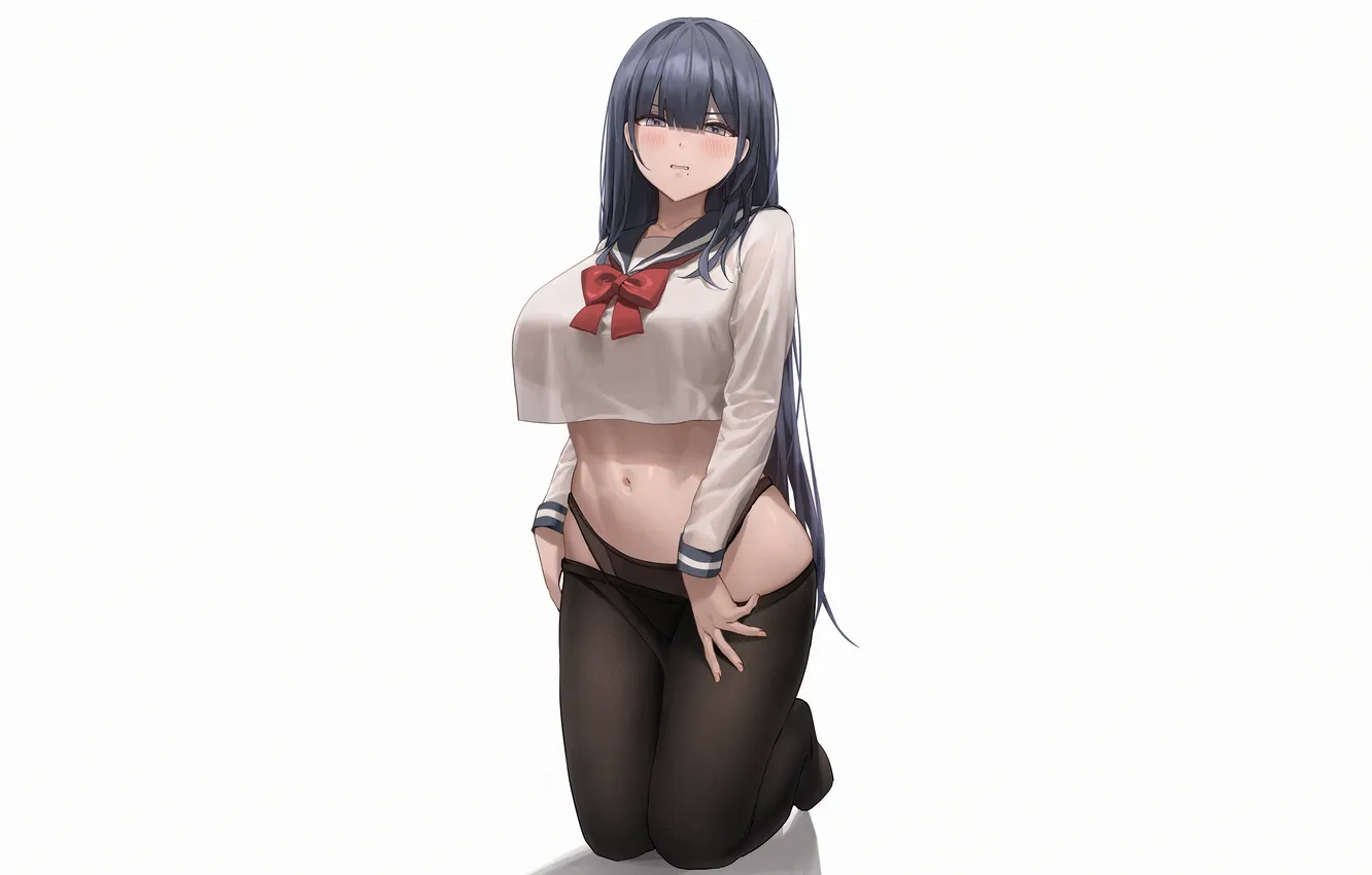 Фото обои girl, sexy, lingerie, pantsu, school uniform, panties, long hair, legs