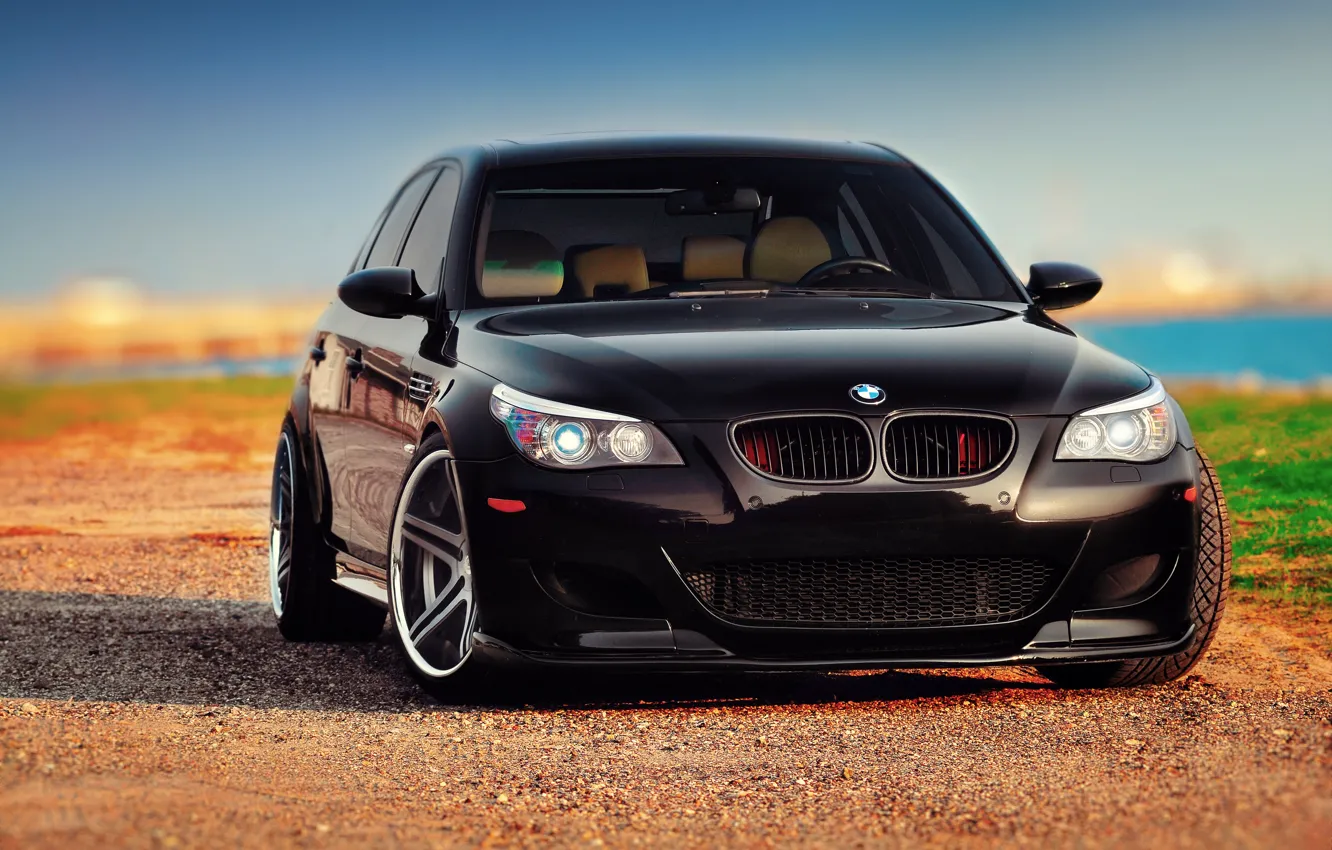 Фото обои BMW, black, front, E60
