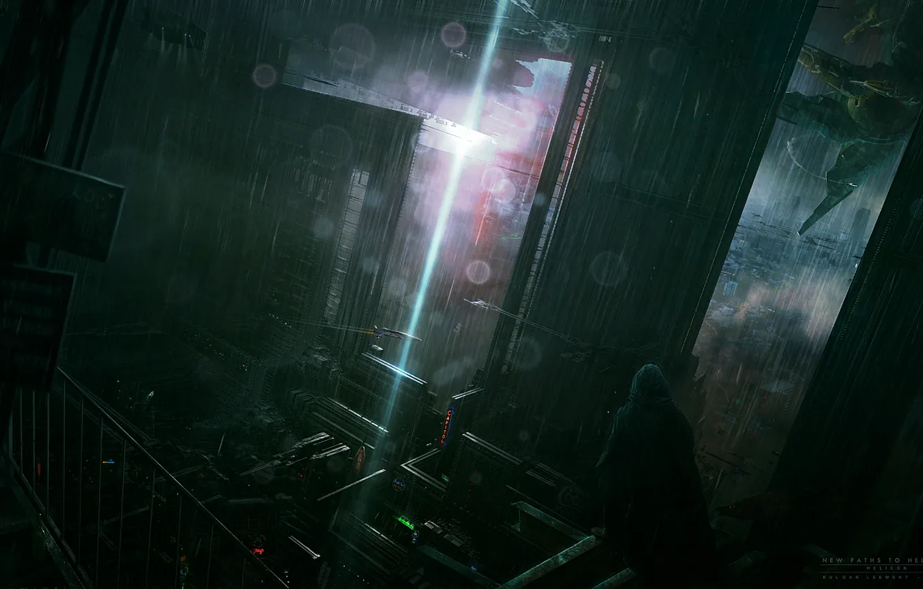 Фото обои пейзаж, город, фентези, дождь, art, KuldarLeement