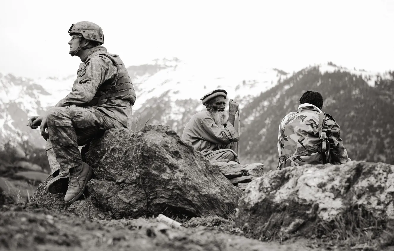 Фото обои солдат, старик, американец, афганистан
