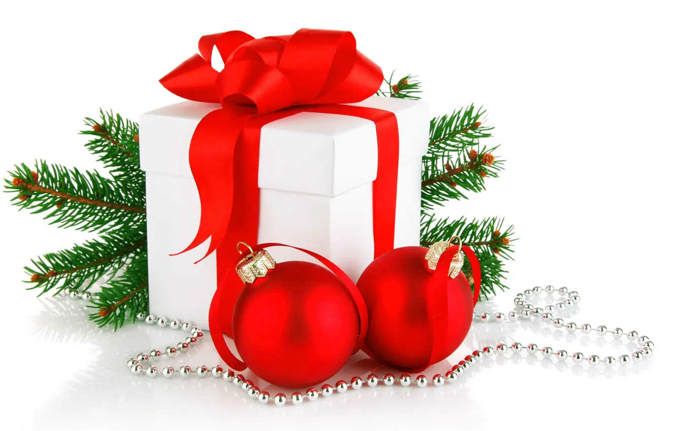 Фото обои шарики, украшения, подарок, игрушки, Новый Год, Рождество