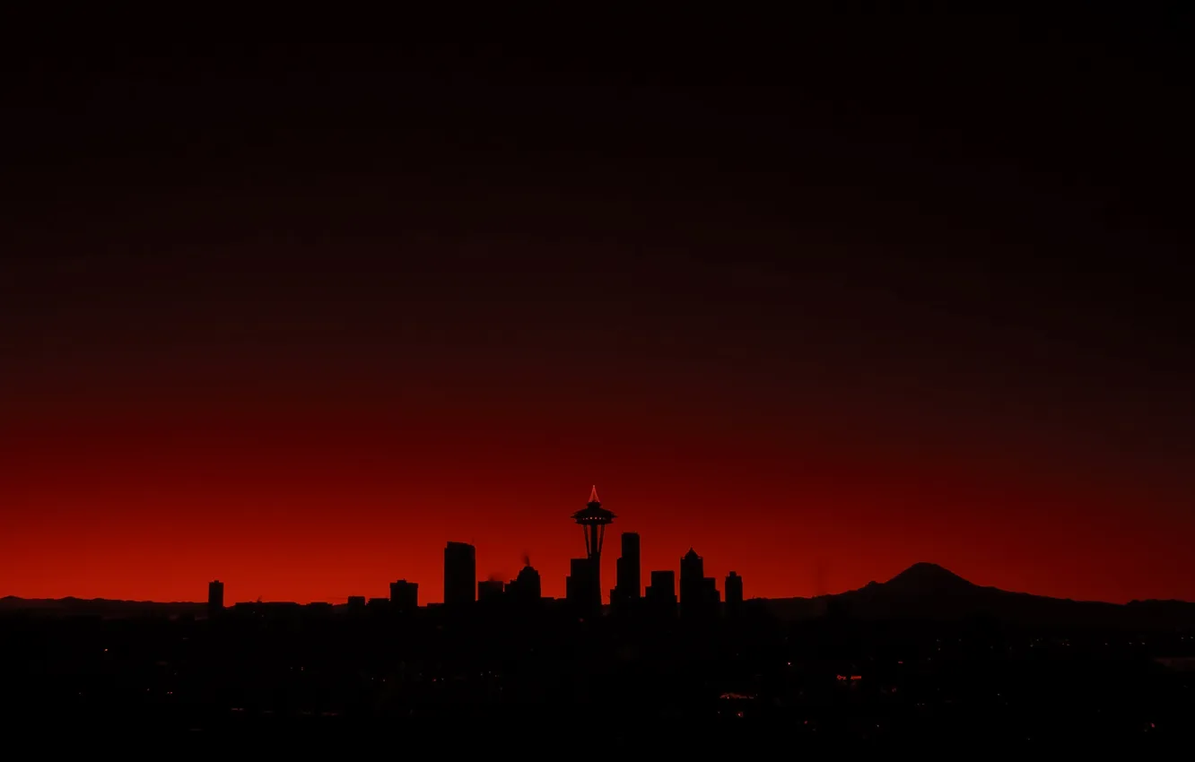Фото обои здания, red, Сиэтл, sunset, buildings, Seattle