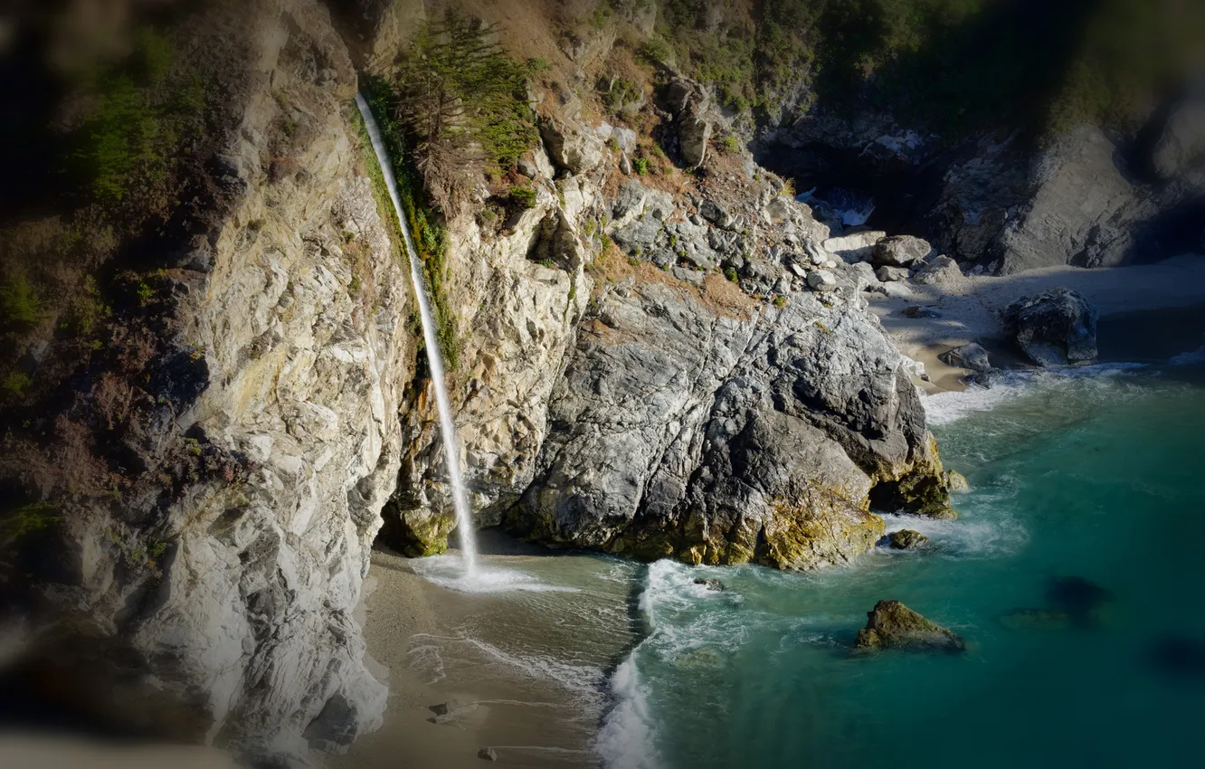 Фото обои скалы, берег, водопад, США