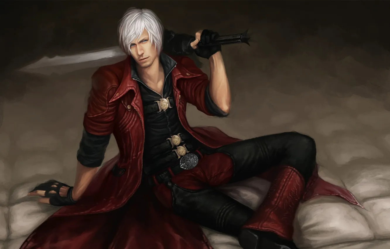Фото обои пистолеты, меч, sword, охотник, Dante, красный плащ, Данте, DMC 4