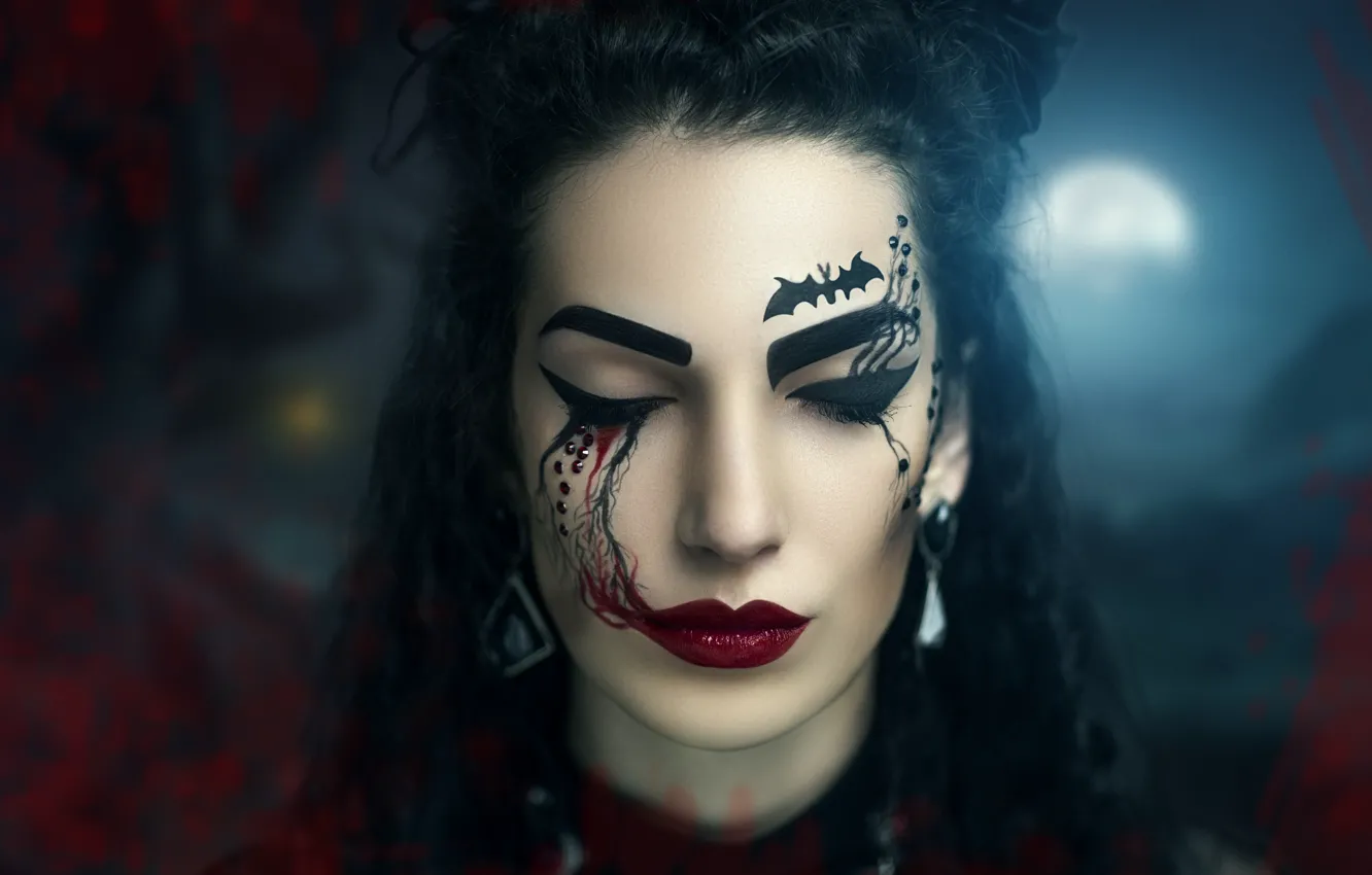 Фото обои девушка, лицо, праздник, макияж, хэллоуин, косметика, MakeUp, мэйкап