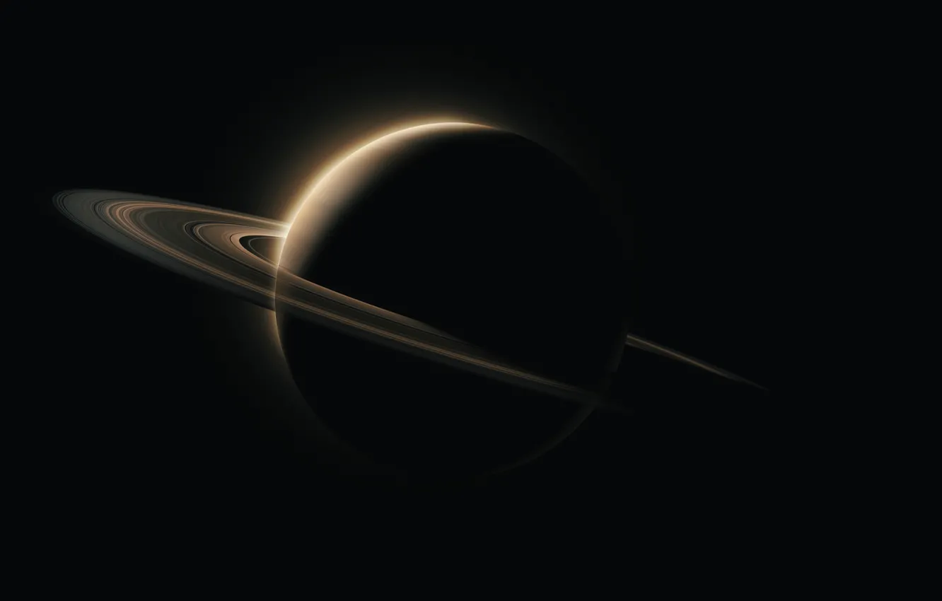 Фото обои space, Saturn, minimalism, cosmos, planet, black background, rings, simple background