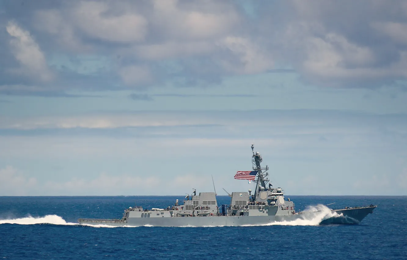 Фото обои эсминец, полный ход, USS Spruance, DDG-111