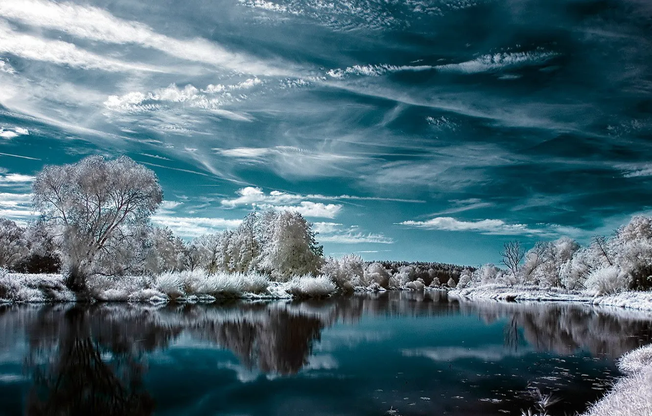 Фото обои зима, снег, озеро