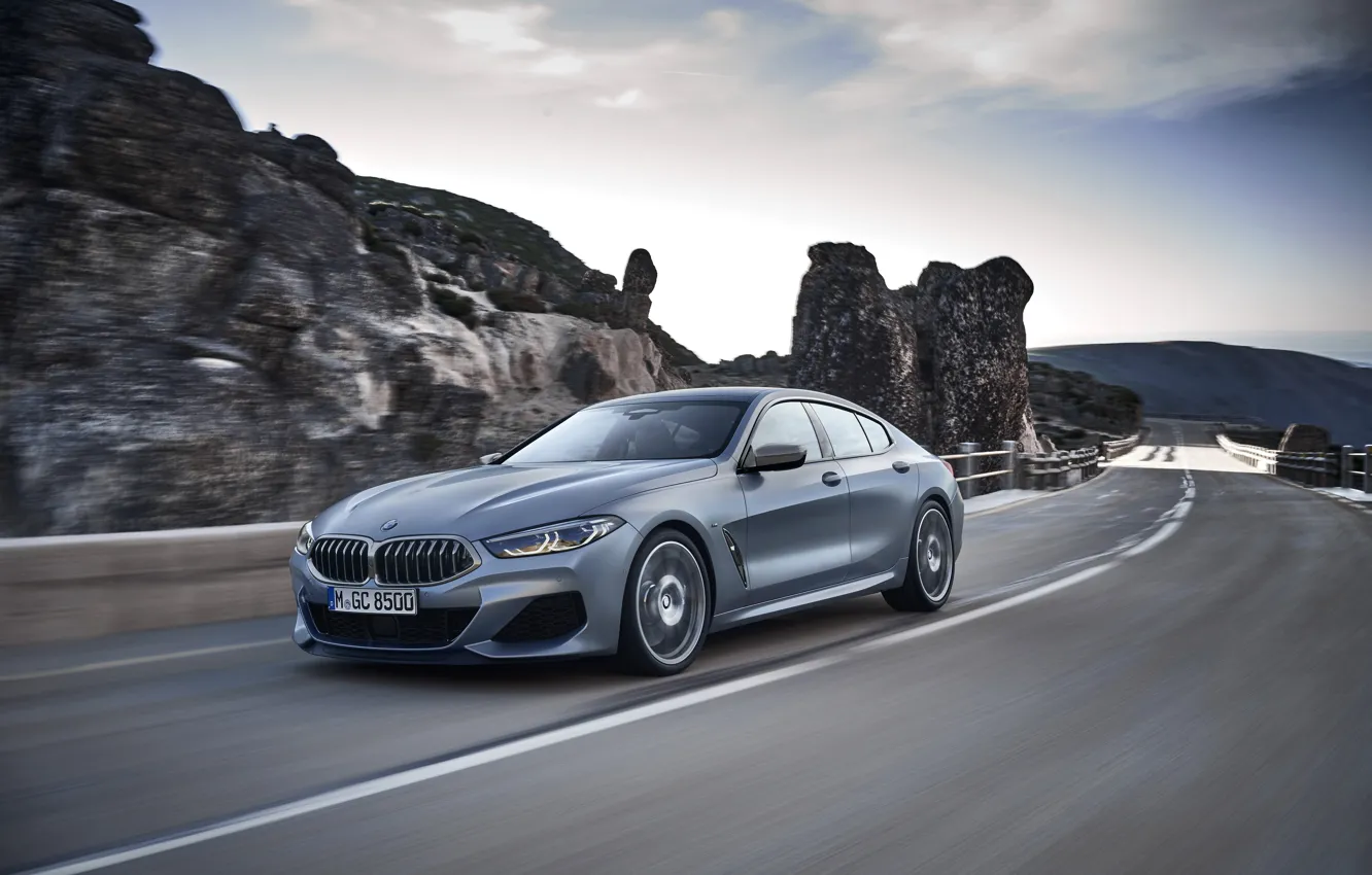 Фото обои горы, скалы, купе, BMW, Gran Coupe, 8-Series, 2019, четырёхдверное купе