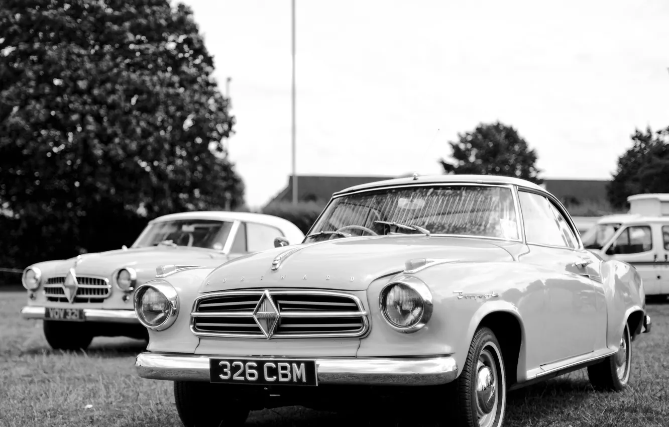Фото обои ретро, черно-белое, Coupe, 1958, Isabella, Borgward