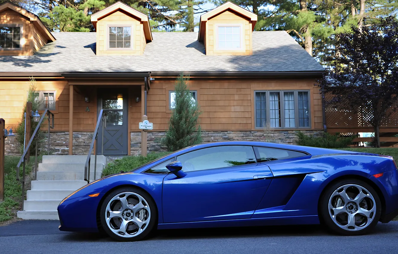 Фото обои дом, Lamborghini, диски, синяя, ламборджини, галардо