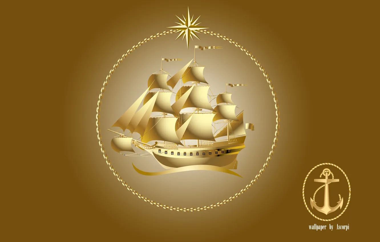 Фото обои золото, корабль, эмблема, герб, ship, якорь