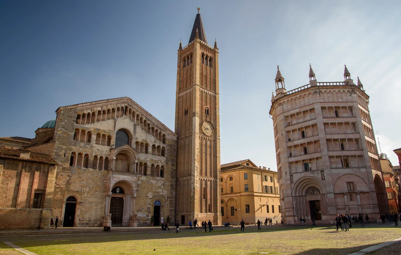 Фото обои Италия, Кафедральный собор, колокольня, Парма, баптистерий