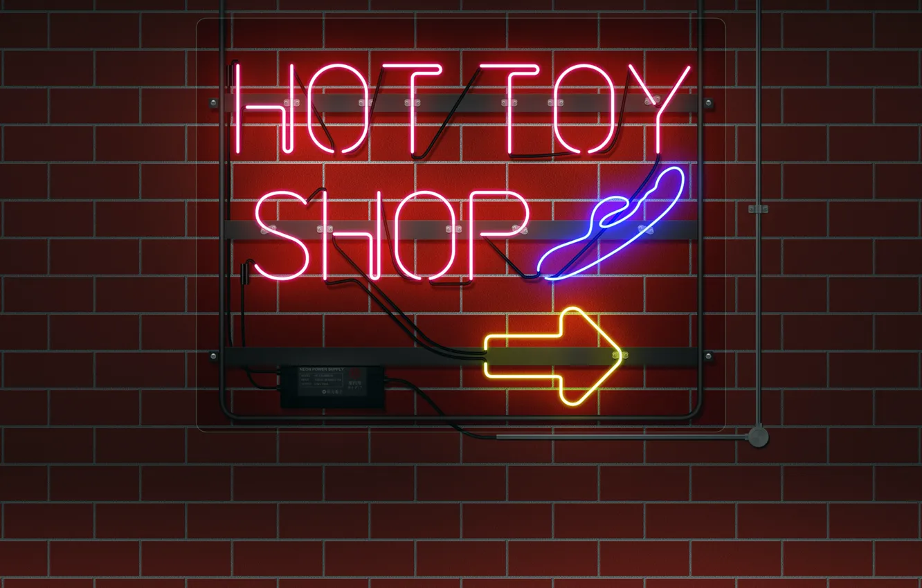 Фото обои neon, brick, neon sign