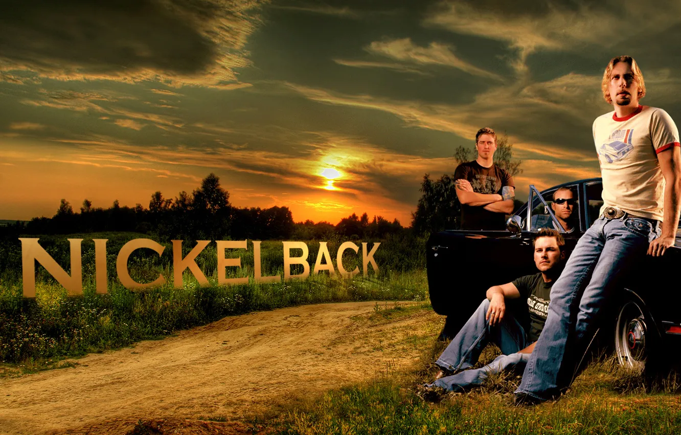 Фото обои машина, закат, вечер, америка, рок-группа, nickelback