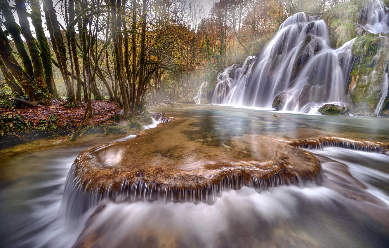 Фото обои осень, деревья, природа, река, водопад