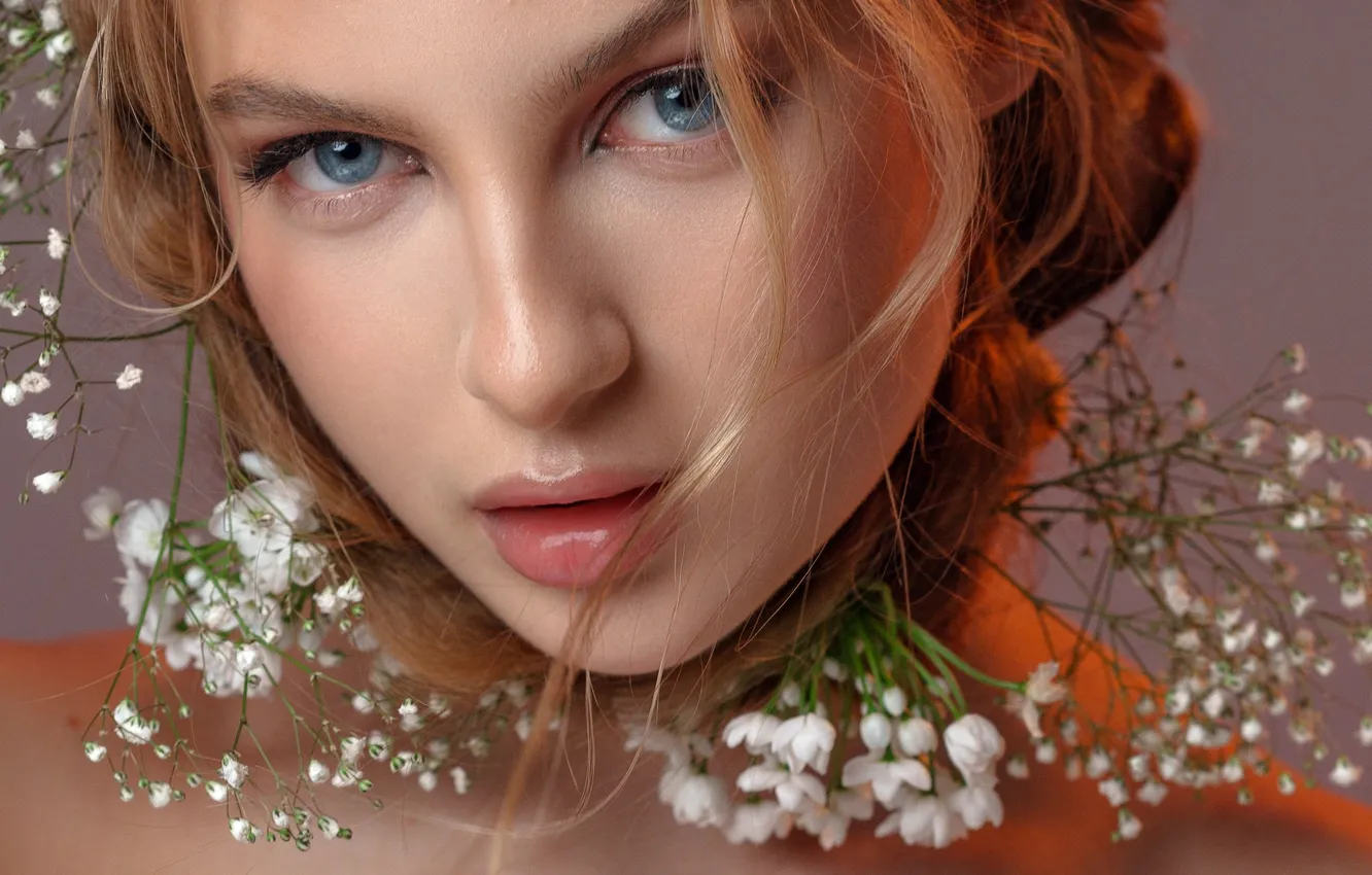 Фото обои girl, blue eyes, lips, hair, look, blonde, Valentina Suvorova