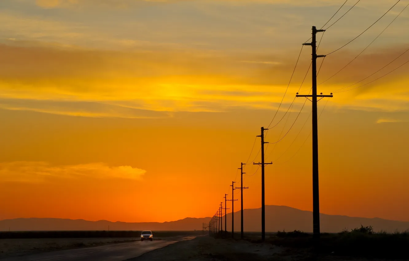 Фото обои закат, california, sunset, калифорния, usa, power lines
