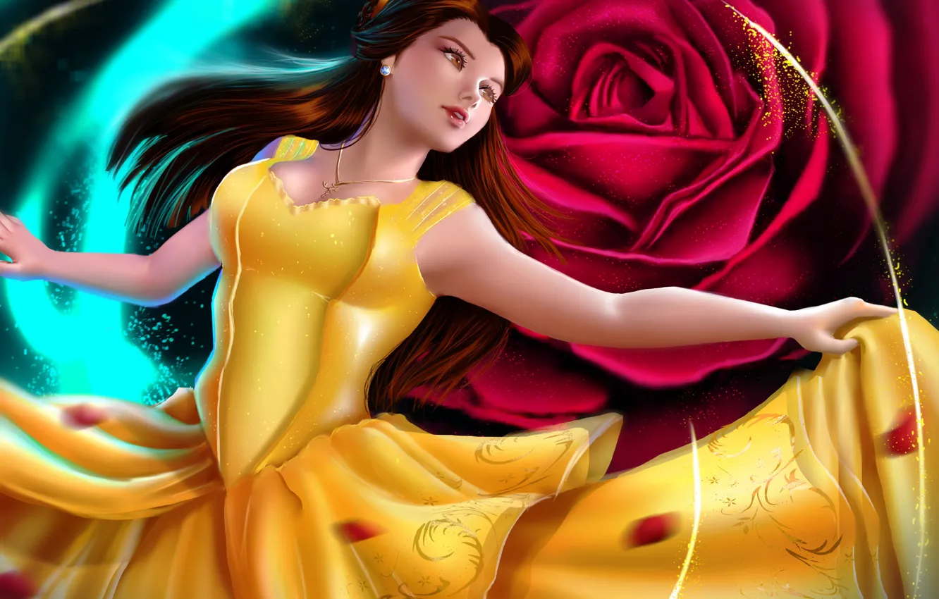 Фото обои цветок, роза, деушка, Beauty and the Beast, Belle, by IndyMBras