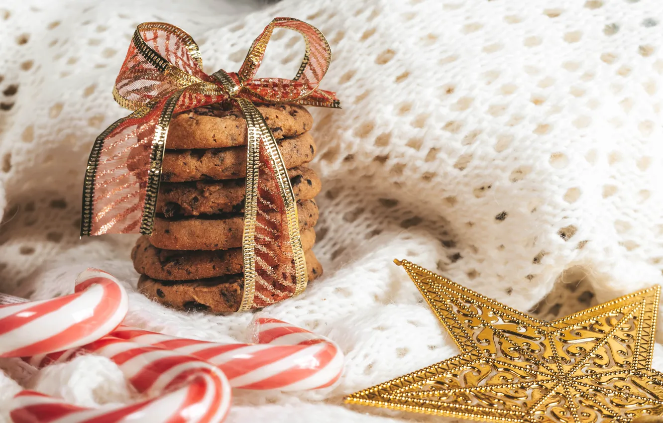 Фото обои звезда, печенье, Рождество, конфеты, Новый год, леденцы